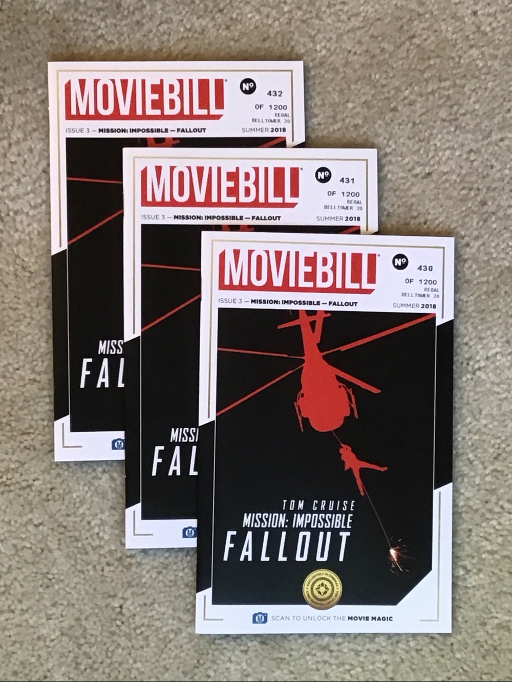 Three consecutive numbered Mission: Impossible-Fallout Moviebills